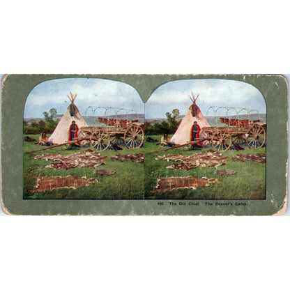 Chief Beaver and His TeePee - Antique Stereoview Card TJ1-C1