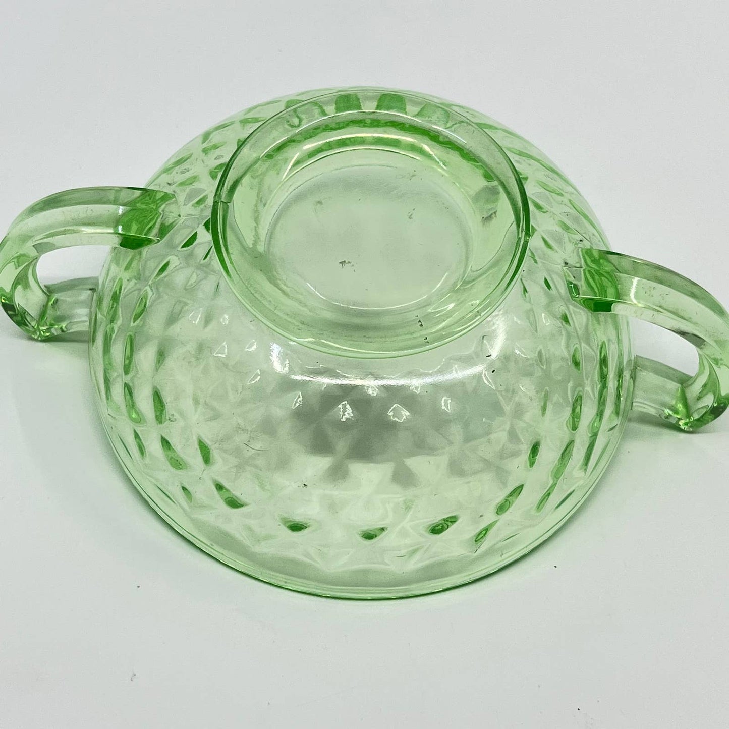 Imperial Glass DIAMOND QUILTED Green 2-Handled Cream Soup Bowl TE7