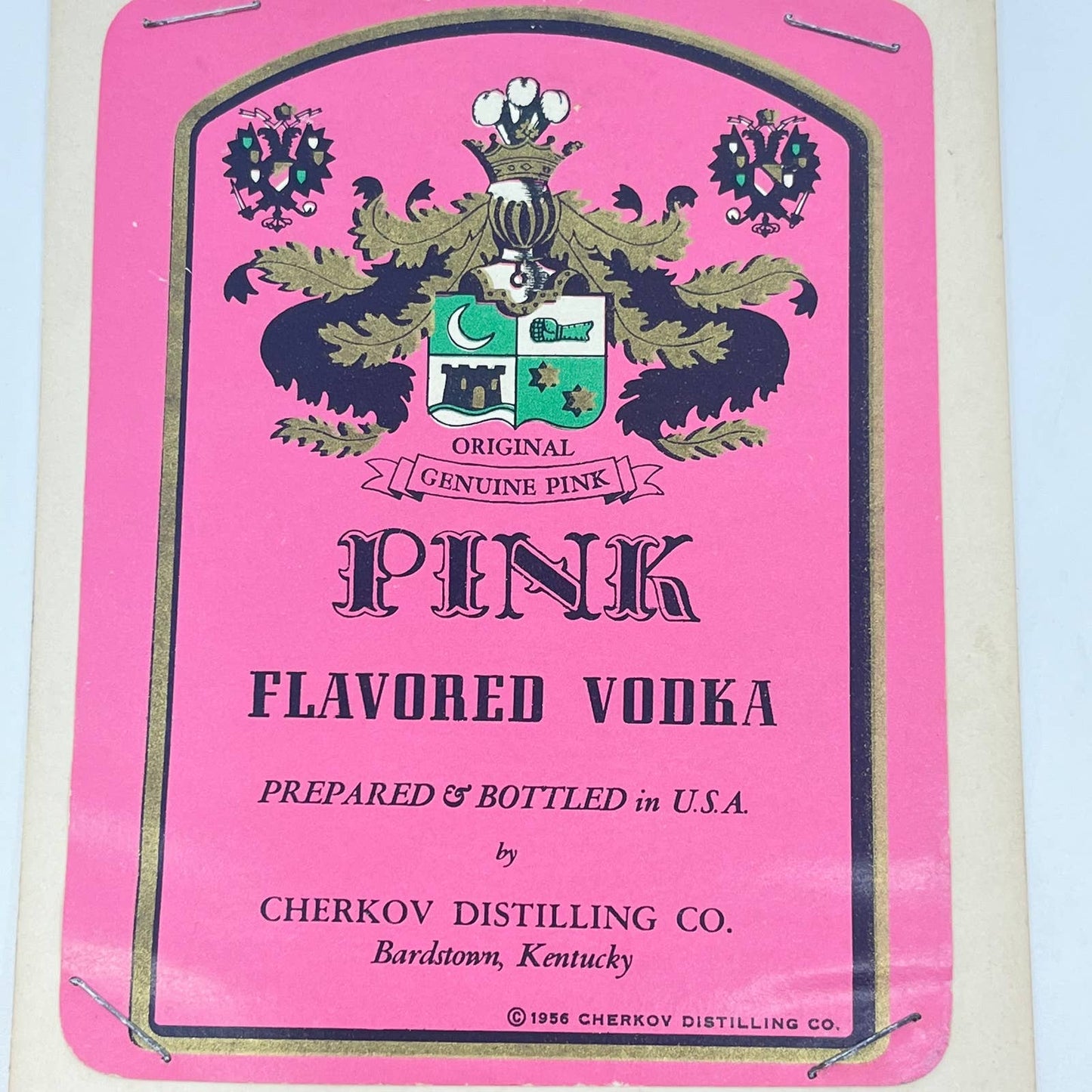 1956 Pink Flavored Vodka Label Cherkov Distilling Bardstown Kentucky