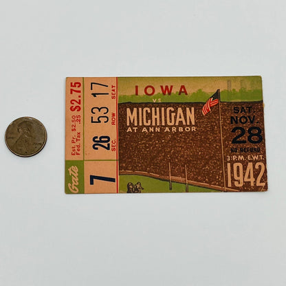 1942 Iowa vs Michigan College Football Ticket Stub AA2