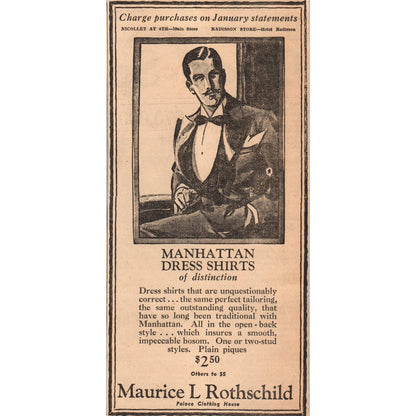 1935 Mpls Journal Newspaper Ad Maurice L Rothschild Manhattan Dress Shirts FL5-3