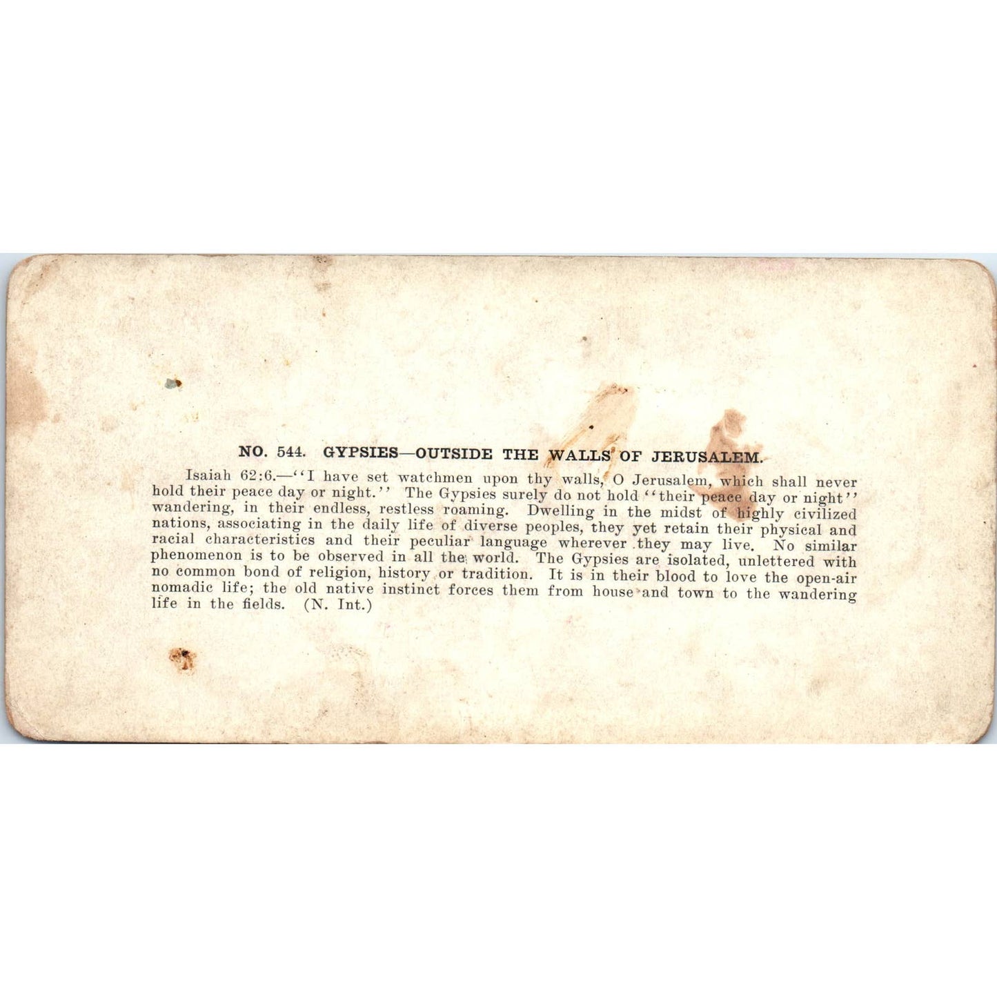 Gypsies Outside the Walls of Jerusalem - Antique Stereoview Card TJ1-C1