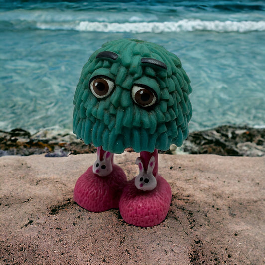 1989 Vintage 1989 McDonald's Fry Guy Blue Teal with Pink Bunny Slippers TE5-S2