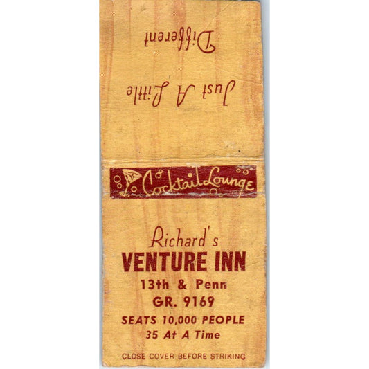 Richard's Venture Inn Cocktail Lounge Advertising Matchbook Cover SA9-M1