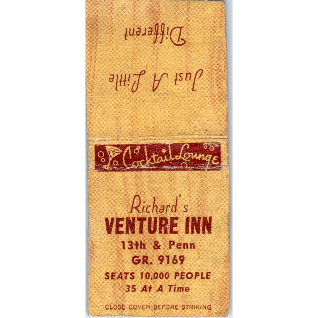 Richard's Venture Inn Cocktail Lounge Advertising Matchbook Cover MM9-5