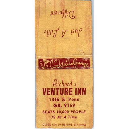Richard's Venture Inn Cocktail Lounge Advertising Matchbook Cover MM9-5