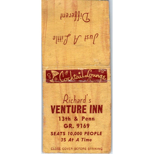 Richard's Venture Inn Cocktail Lounge Advertising Matchbook Cover MM9-5