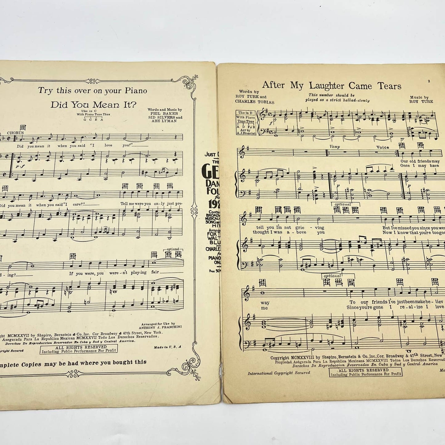 1928 After My Laughter Came Tears John Scribano Roy Turk Chas Tobias Sheet Music