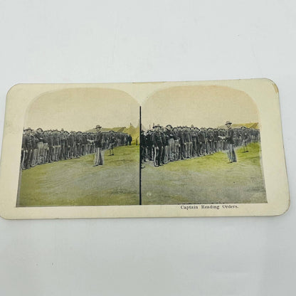 1898 Stereoview Card Tinted Spanish-American War US Army Captain Reading Orders