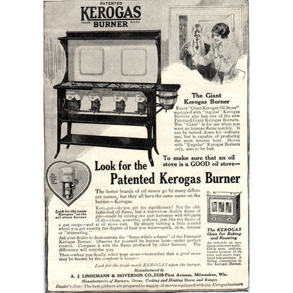 c1920 Harper's Magazine Ad - Kerogas Stove A.J. Lindemann & Hoverson TF6-1