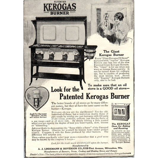 c1920 Harper's Magazine Ad - Kerogas Stove A.J. Lindemann & Hoverson TF6-1