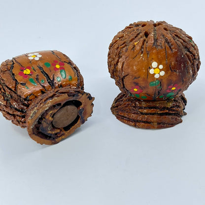 Vintage Handmade Painted Walnut Faux Salt and Pepper Shaker Set of 2 SD1