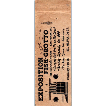Exposition Fish Grotto Fisherman's Wharf Advertising Matchbook Cover MM9-2