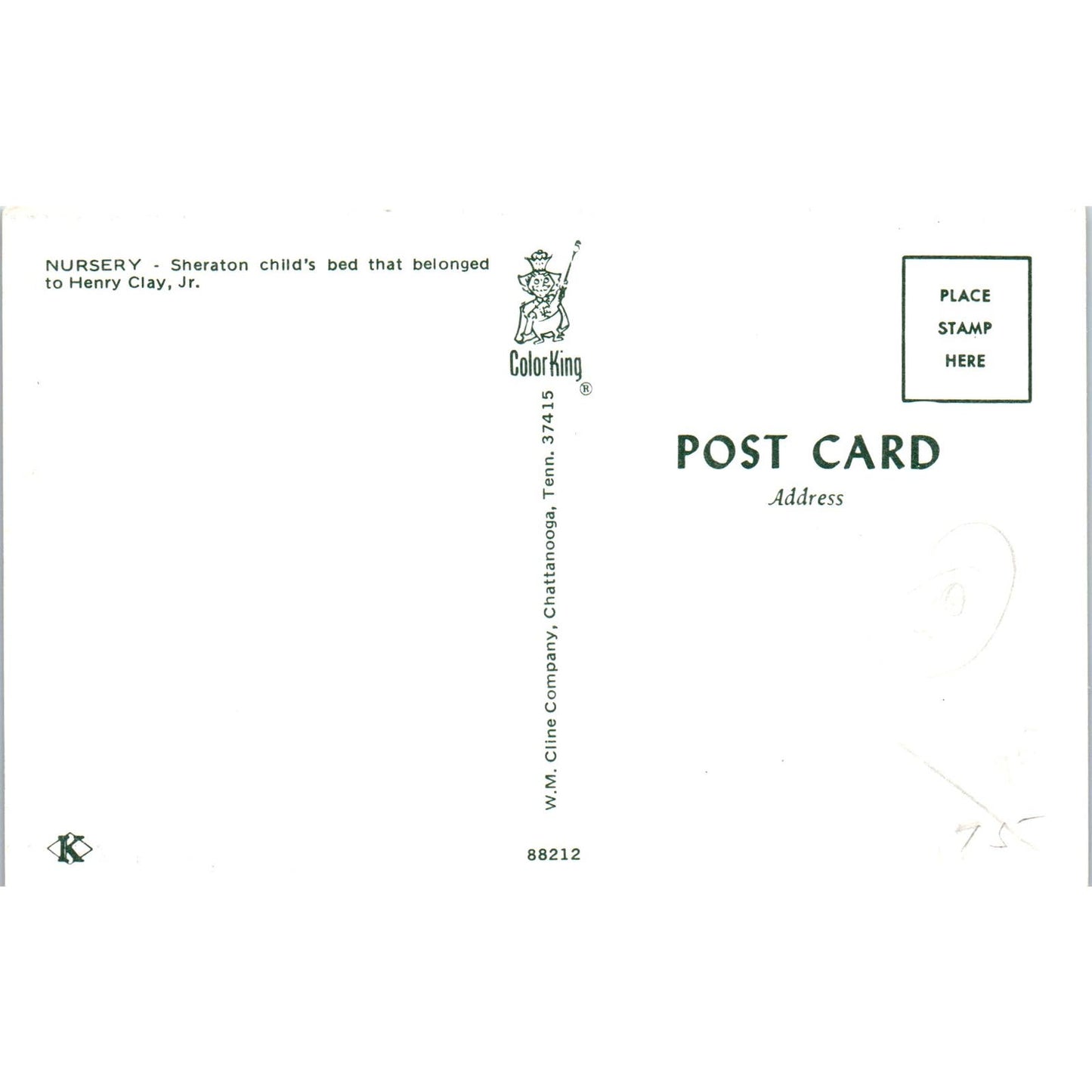 Henry Clay Jr. Nursery Sheraton Child's Bed Original Postcard PB7