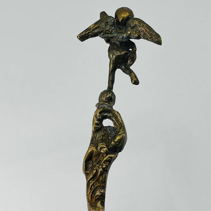 Antique Italian Brass Long Angel Stirring Spoon 7.5” SB3