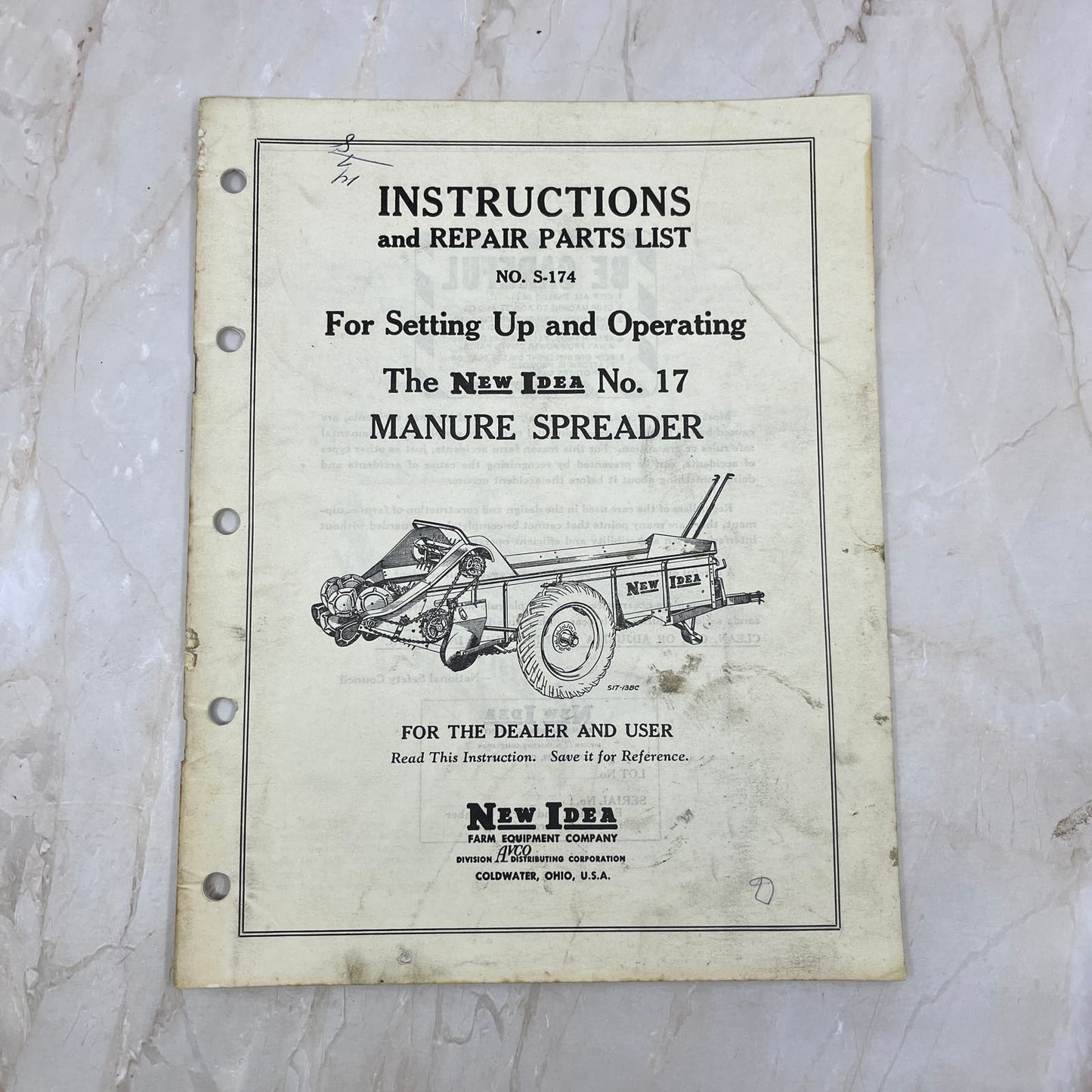 Vintage New Idea Instructions Repair Parts List S-174 No 17 Manure Spreader TJ9
