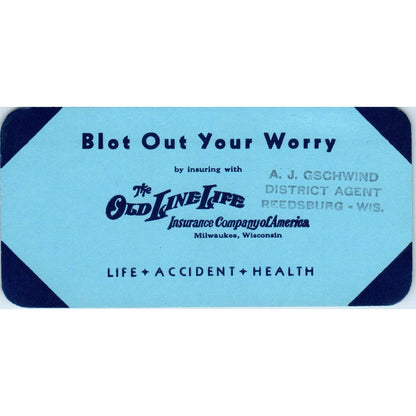 Vintage Blotter Card - Old Line Life A.J. Gschwind Reedsburg WI SE3-4