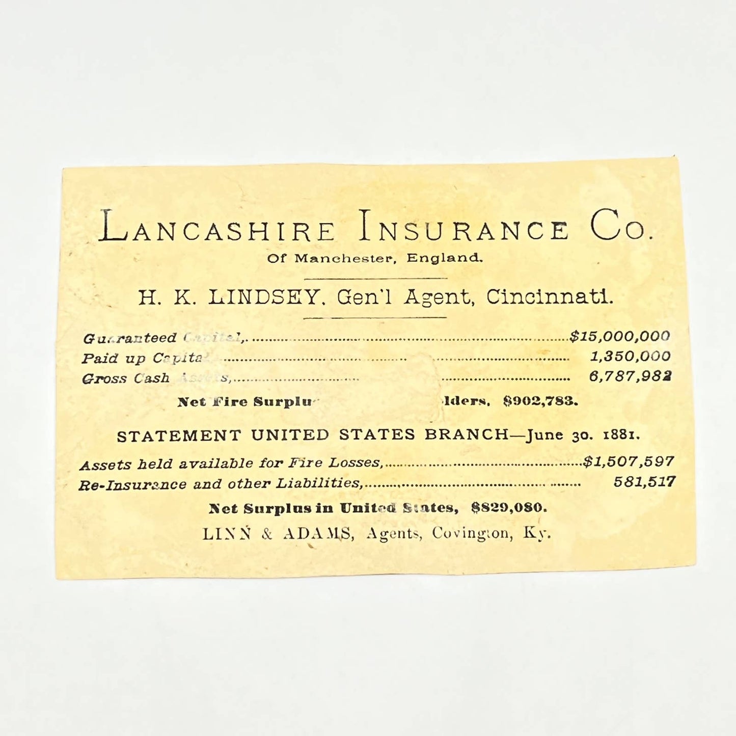 1880s Victorian Trade Card Lancashire Insurance Scott Dog Manchester England AB6