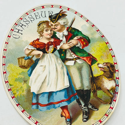 1880s Victorian Oval Card Chasseur Hunter Colonial Couple Dog 4.5” SAH9-H7