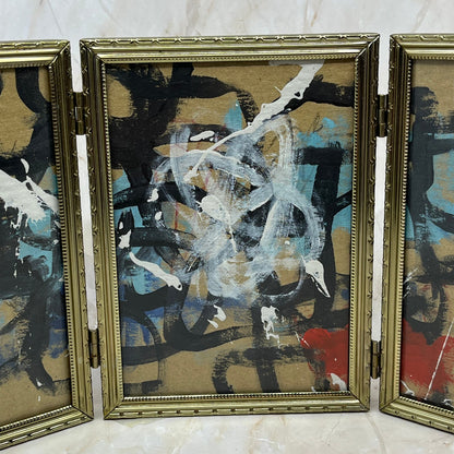 Original Framed Mixed Media Triptych Abstract Art Painting “Possible Dream” COA