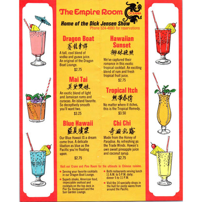 The Oceania Floating Restaurant Hawaii Empire Room Dick Jensen DRINK MENU TK1-P3