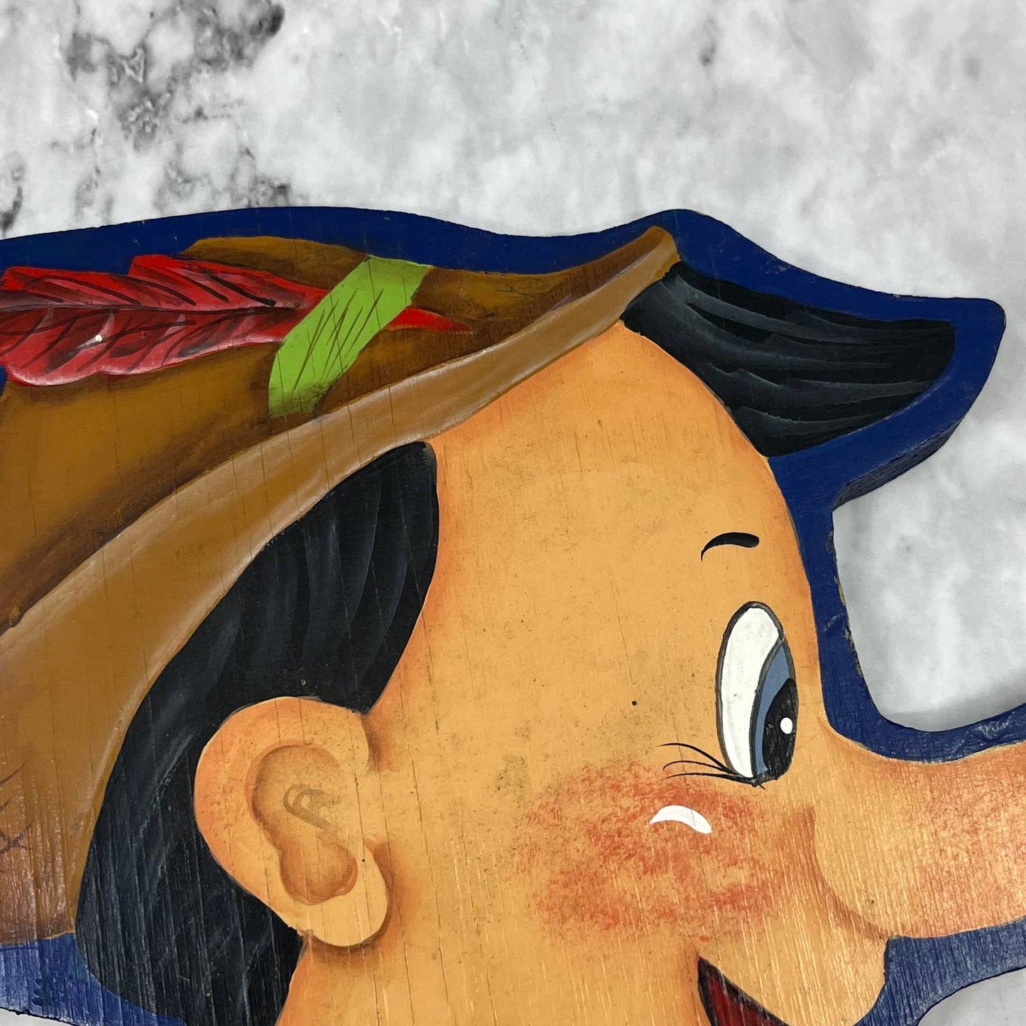 1930s RARE Disney Pinocchio Handmade Solid Wood Painted Ring Toss Toy ~9x6 TJ6
