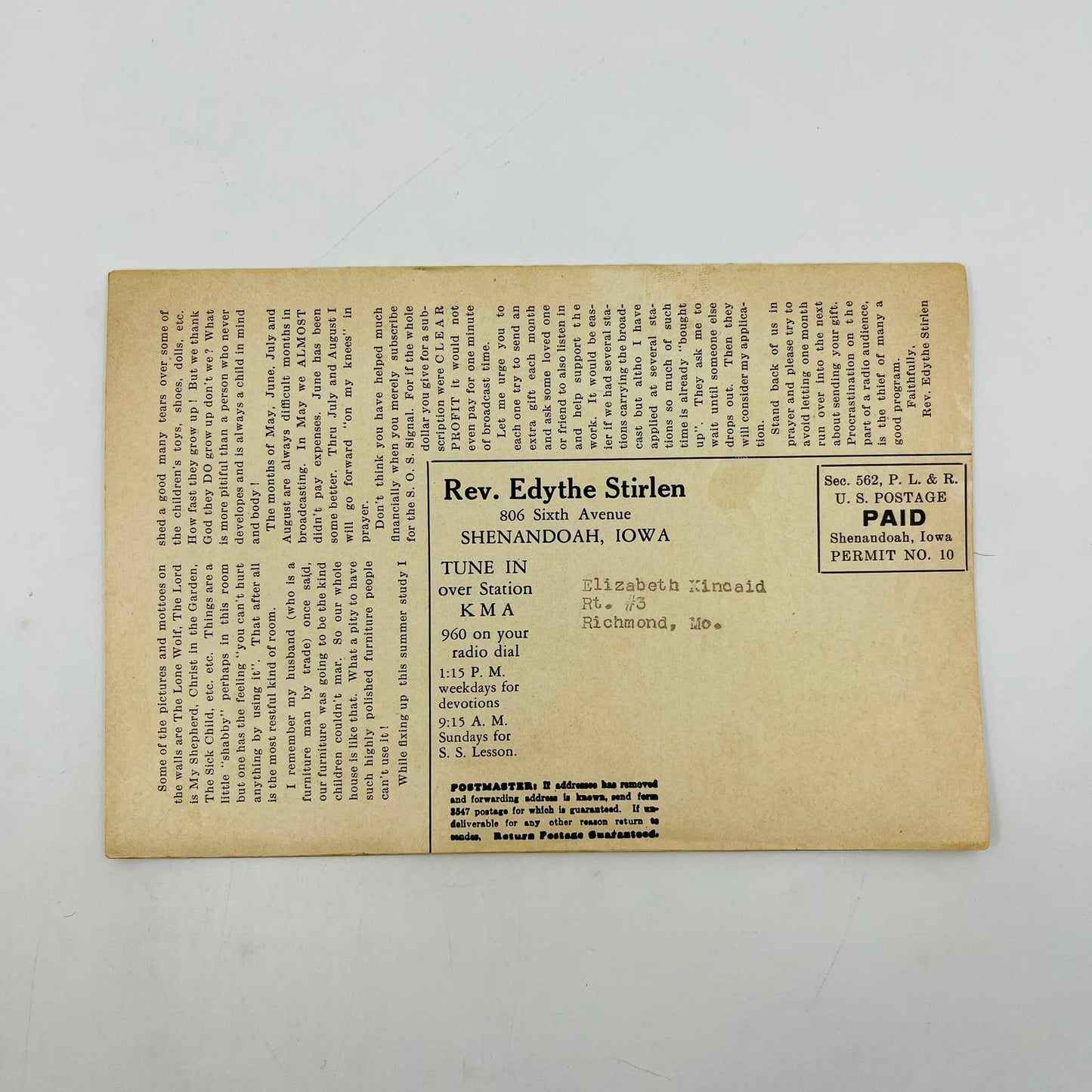 1943 WWII SOS Signal Newsletter Rev. Edith Stirlen Shenandoah Iowa Booklet C11