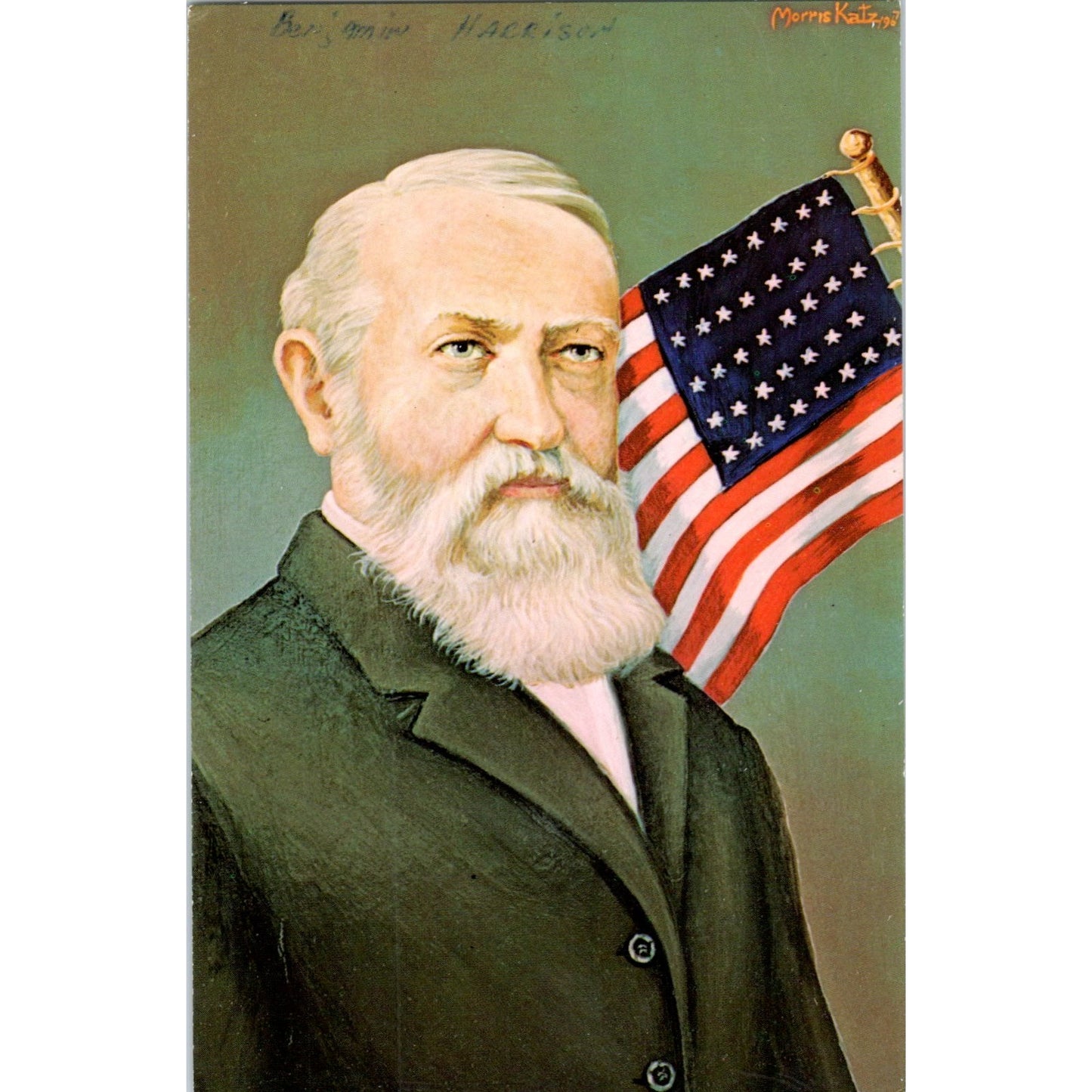 Benjamin Harrison Portrait Morris Katz 1960s Original Postcard P2-1