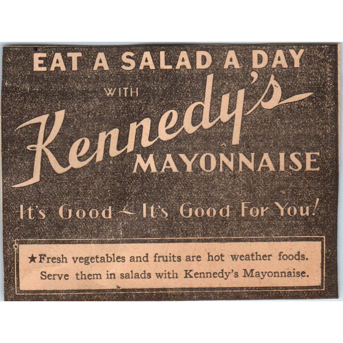 1935 Mpls Journal Newspaper Ad Eat a Salad a Day With Kennedy's Mayonnaise FL5-6