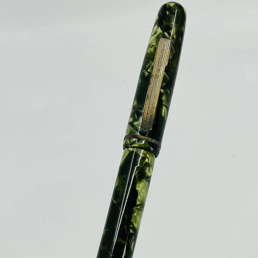 Vtg CROWN Jade Green Marble Celluloid Fountain Pen SB8-5