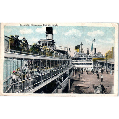 Detroit Excursion Steamers 1918 Original Postcard TK1-21