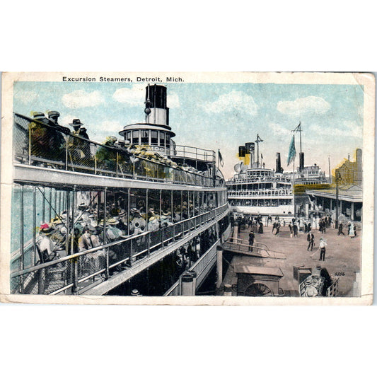 Detroit Excursion Steamers 1918 Original Postcard P2-1