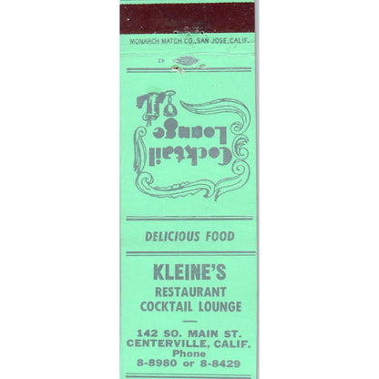 Kleine's Restaurant Centerville California Advertising Matchbook Cover SA9-M10