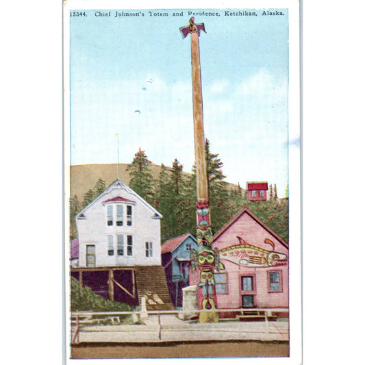 Chief Johnson Residence and Totem Ka-Juk Alaska Original Postcard TK1-30
