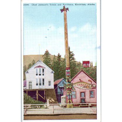 Chief Johnson Residence and Totem Ka-Juk Alaska Original Postcard P2-6