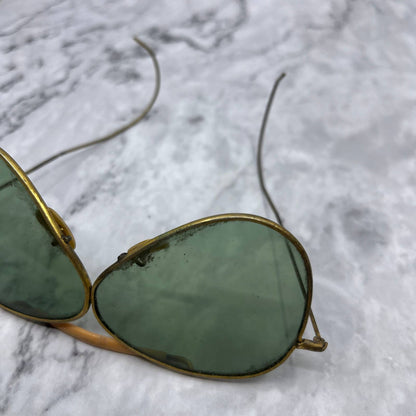 Vintage Brass Aviator Eyeglasses Frames With Celluloid Bridge Cable Arm SE9