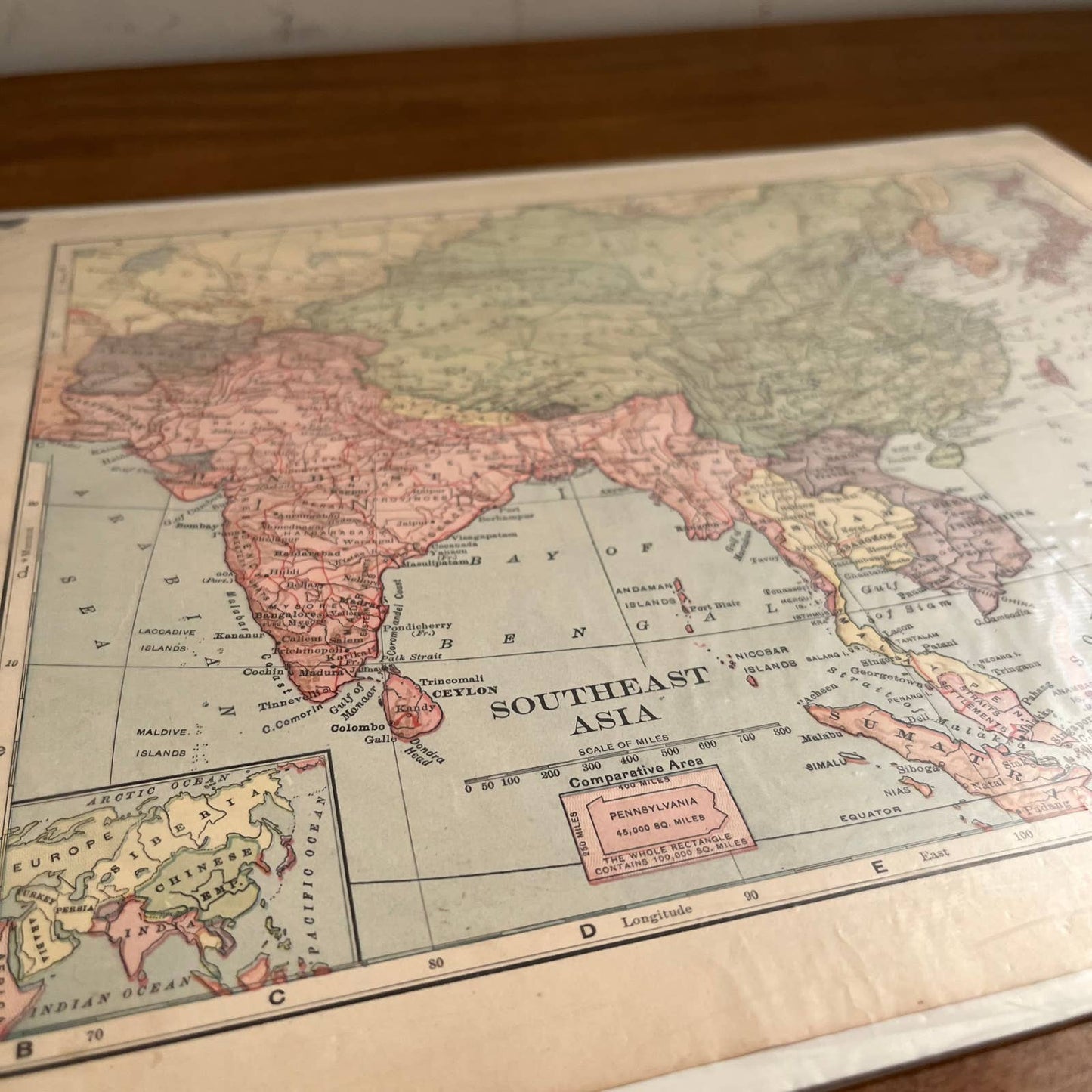 Antique 1907 Map of SOUTHEAST ASIA Color 10 x 12” FL5