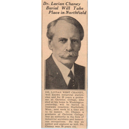 1935 Minneapolis Journal Newspaper Dr. Lucian Chaney Burial in Northfield FL5-4