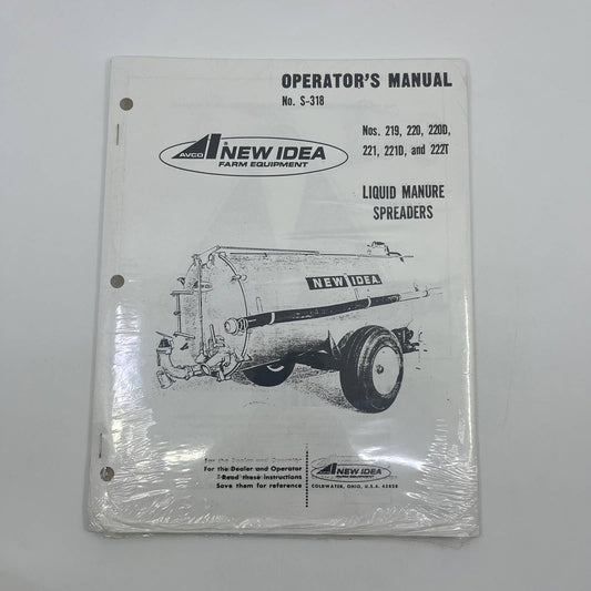 Original 1976 New Idea Operator Manual S-318 Liquid Manure Spreaders SEALED TB9