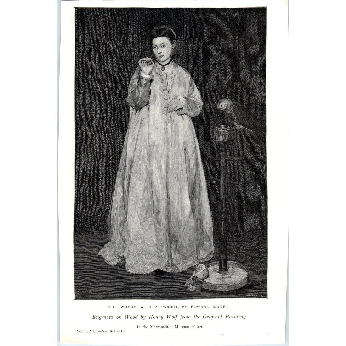 c1920 Harper's Print Lithograph - The Woman With a Parrot Edward Manet SF3-1