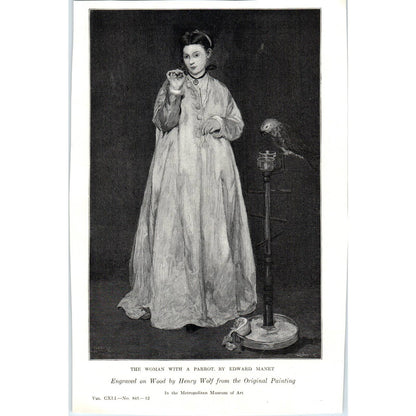 c1920 Harper's Print Lithograph - The Woman With a Parrot Edward Manet SF3-1