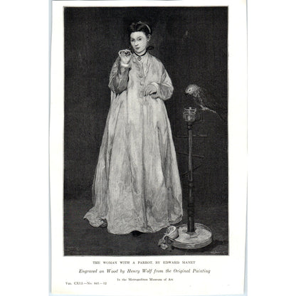 c1920 Harper's Print Lithograph - The Woman With a Parrot Edouard Manet TH2-SF1