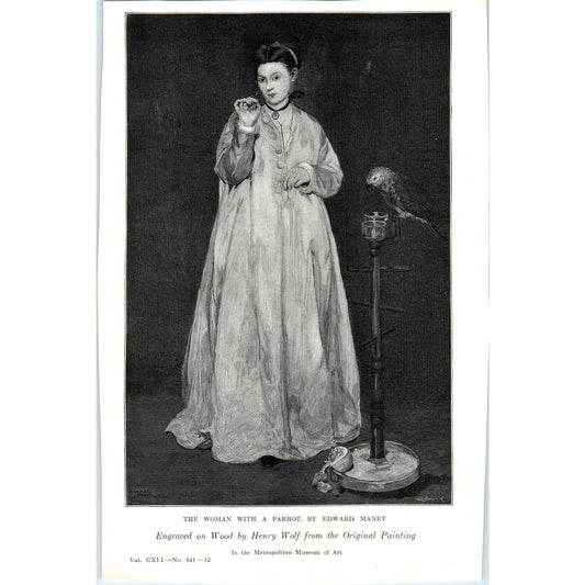 c1920 Harper's Print Lithograph - The Woman With a Parrot Edouard Manet TH2-SF1