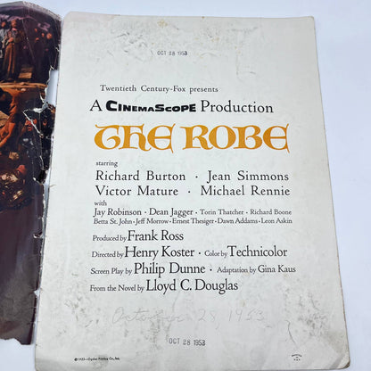 1953 Twentieth Century Fox - The Robe Cinemascope Movie Original Program TF3