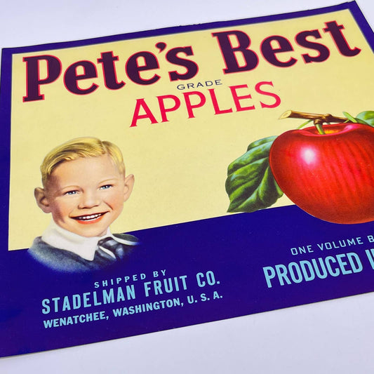 Original - PETE'S BEST - Apple Crate Label - Yakima Wash. Stableman Fruit FL3