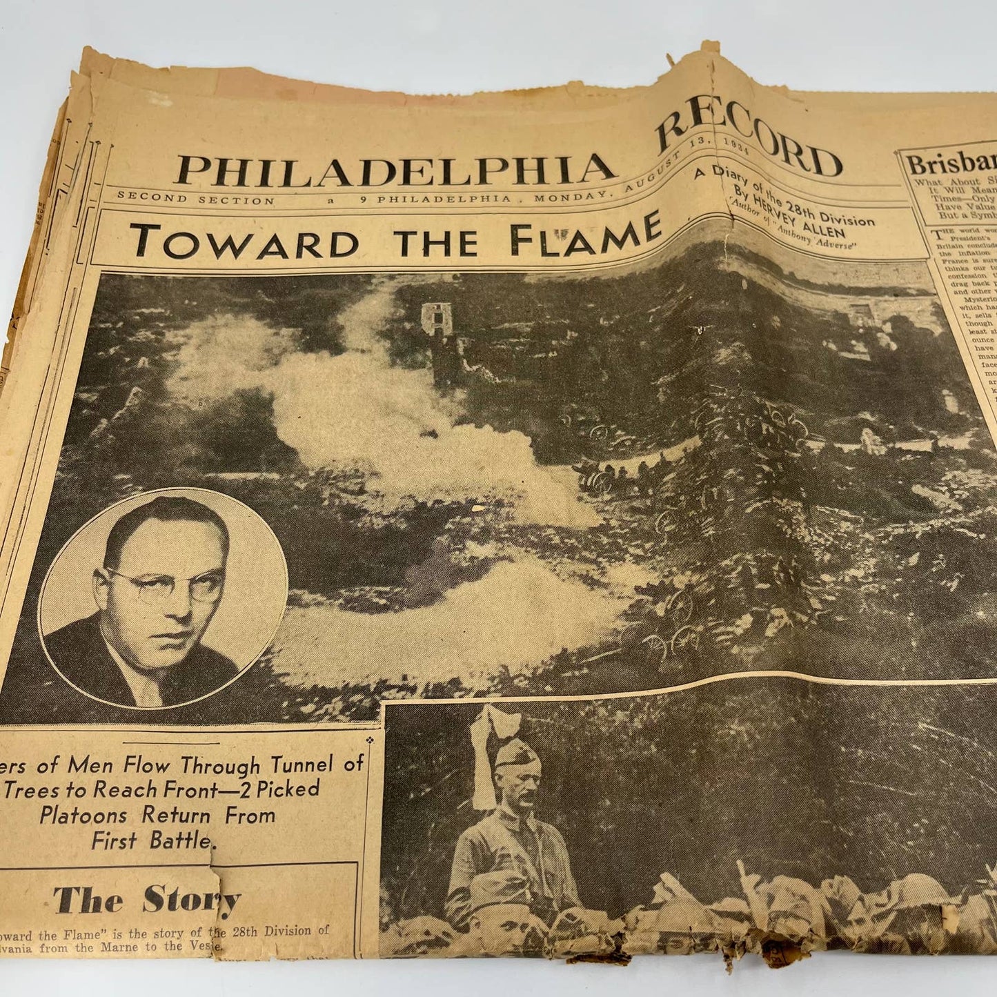 Philadelphia Record Aug-Sept 1934 Clipped Toward the Flame 28th Division WWI