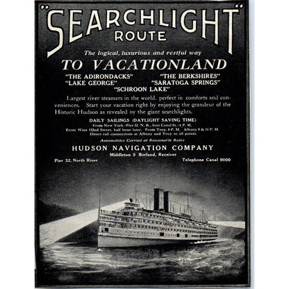 c1920 Harper's Ad - Hudson Navigation Company Steamer Searchlight Route TF6-1