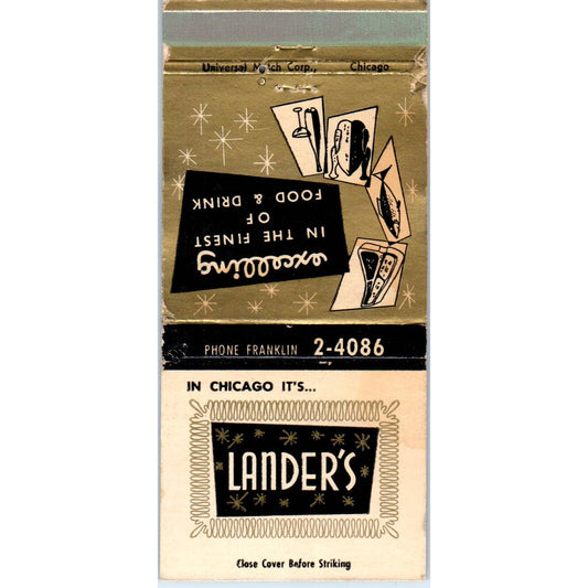 Lander's Restaurant Chicago IL Advertising Matchbook Cover SA1-M11
