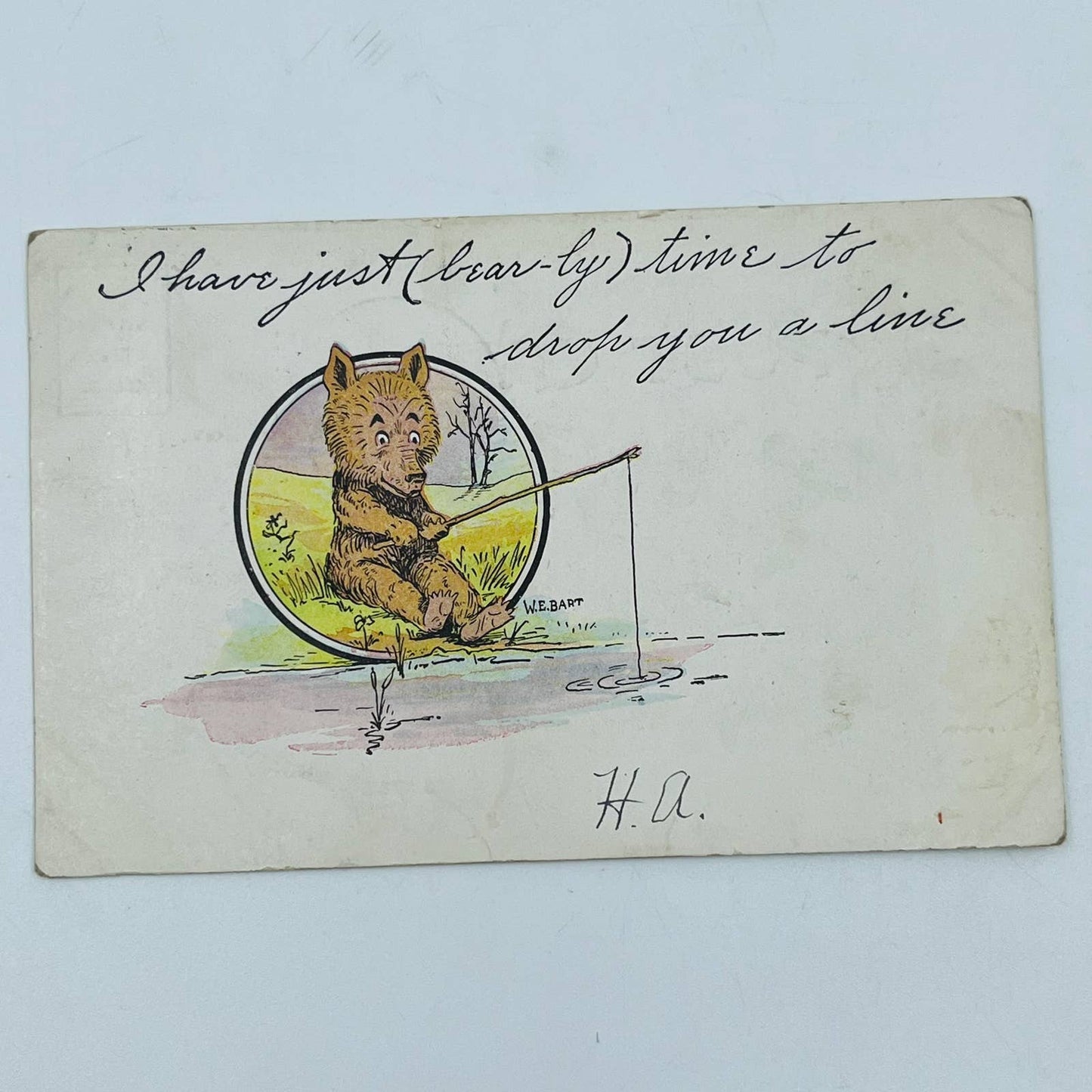 1907 Post Card Humor Illustrated Anthropomorphic Bear Fishing W.E. Bart PA6