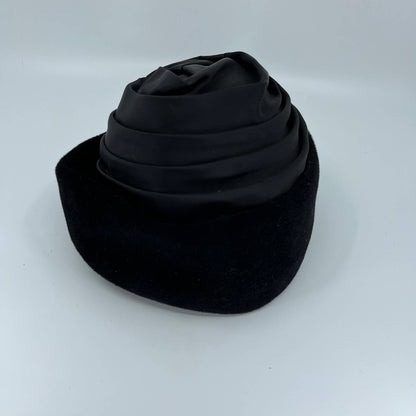 Vintage Black Wool Air Hostesses Cocktail Fascinator Pillbox Hat Millinery HB1